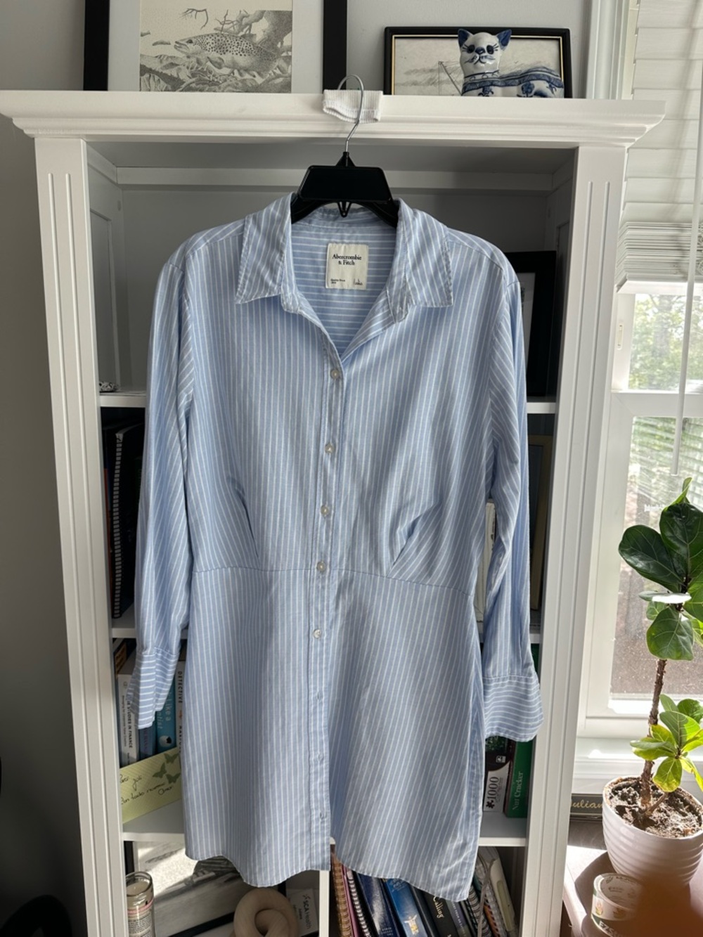 Abercrombie Coastal Light Blue Pinstripe Button-Front Shirt Dress